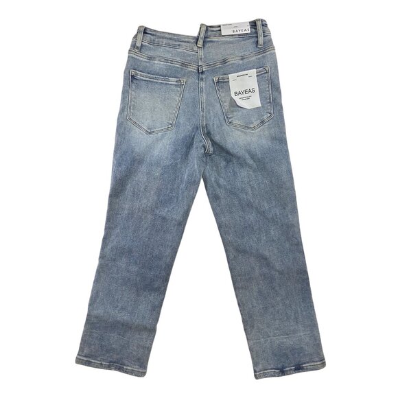 Bayeas Womens Size 26 Off Set Waist Light Wash Distressed Jeans Straight Leg NWT - Picture 8 of 16